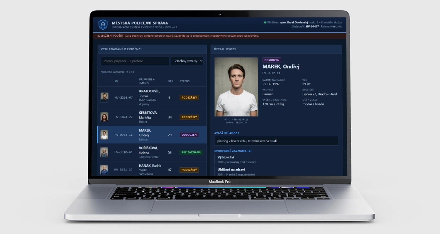 Ukázka třetího webu – Policejní databáze